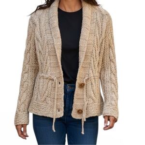 RuffHewn XL Chunky Knit Wool Blend Shawl Collar Cardigan Sweater Women Cream